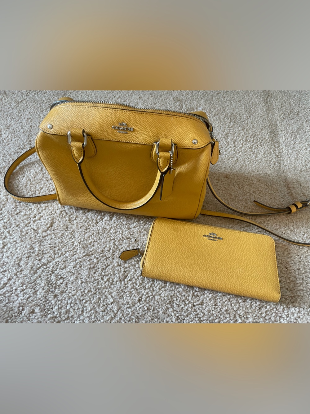 Coach Mustard Yellow Pebbled Leather Satchel with Wallet